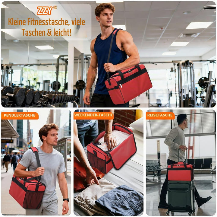 ZZY 20L Sporttasche Klein, Rot, 40x20x25cm | Trainingstasche, Fitnesstasche für Weekender Reisetasch