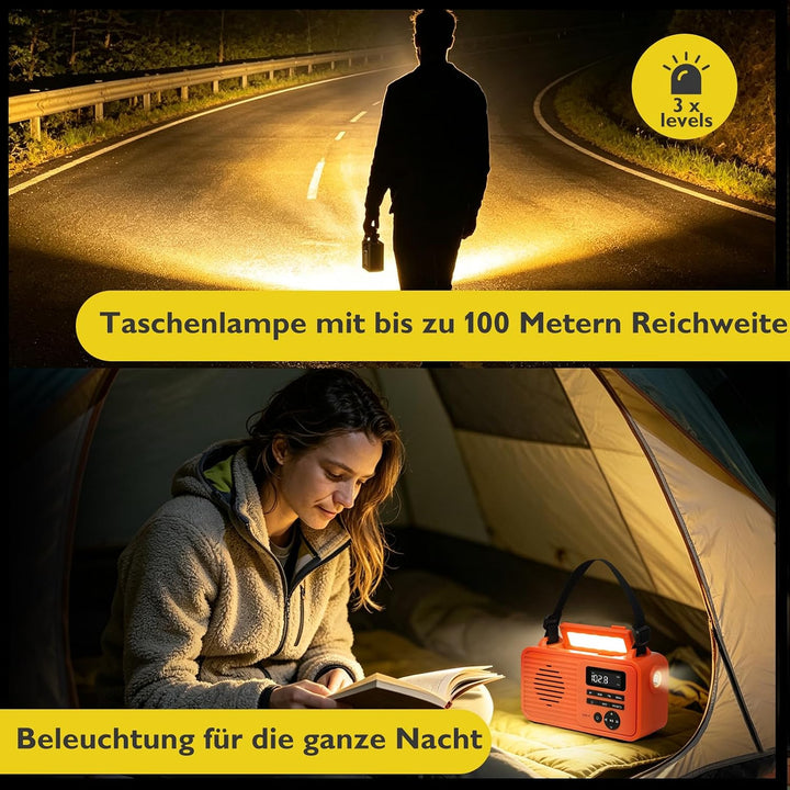 ER Pro Kurbelradio, DAB+ FM Bluetooth, Solar Notfall, Orange, Orange