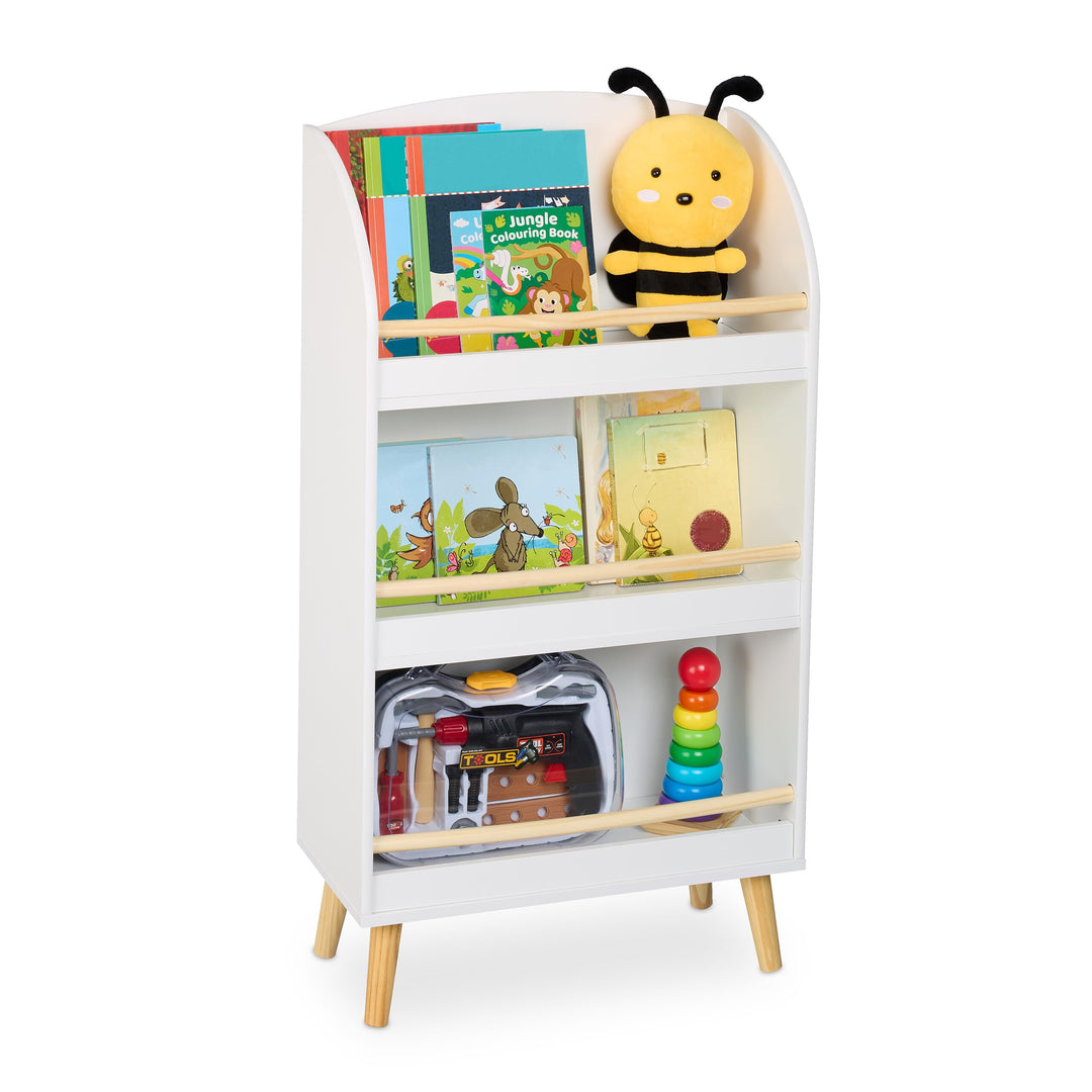 Relaxdays Bücherregal Kinder, HBT: 95,5x50x24 cm, 3 offene Fächer für Bücher, Kinderbücherregal, Kin