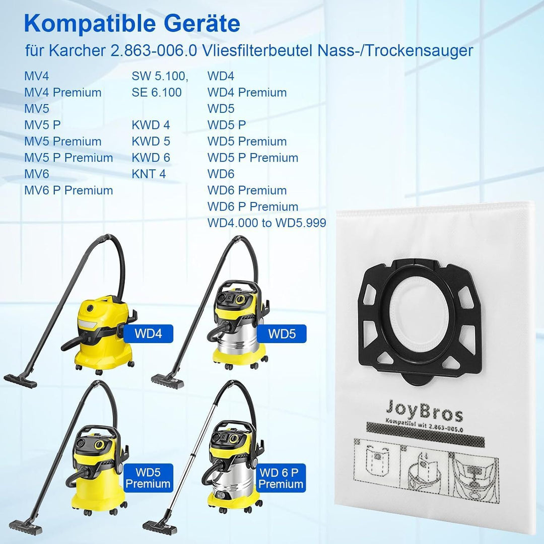 Staubsaugerbeutel Kompatibel mit Kärcher KFI 487 wd4 ps wd5 ps wd6 ps wd5p wd6p Premium 2.863-006.0