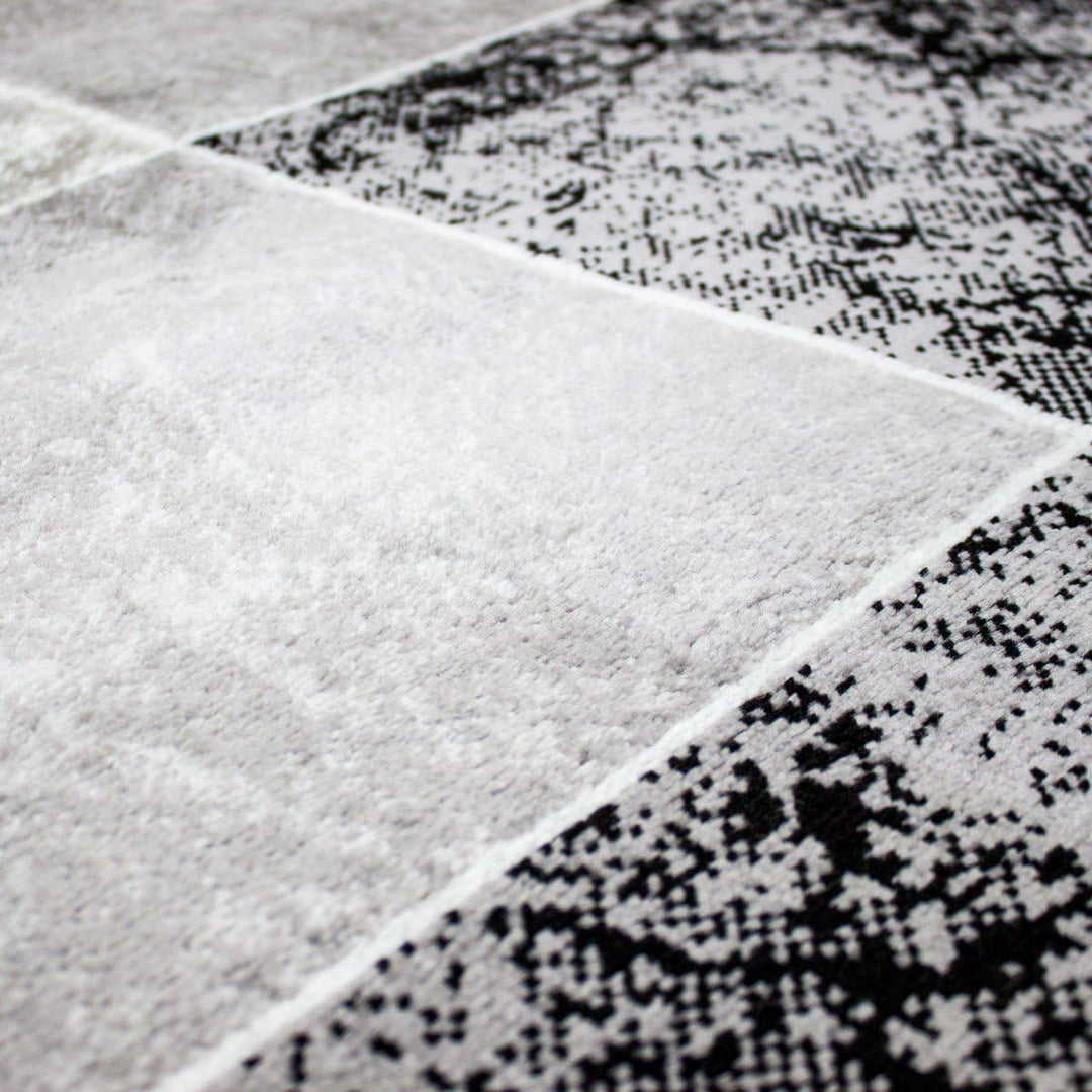 VIMODA Teppich Kurzflor Modern Kariert Marmor Muster Meliert in Grau Schwarz Weiss für Wohnzimmer, S