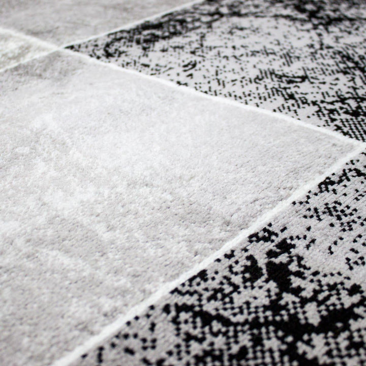 VIMODA Teppich Kurzflor Modern Kariert Marmor Muster Meliert in Grau Schwarz Weiss für Wohnzimmer, S