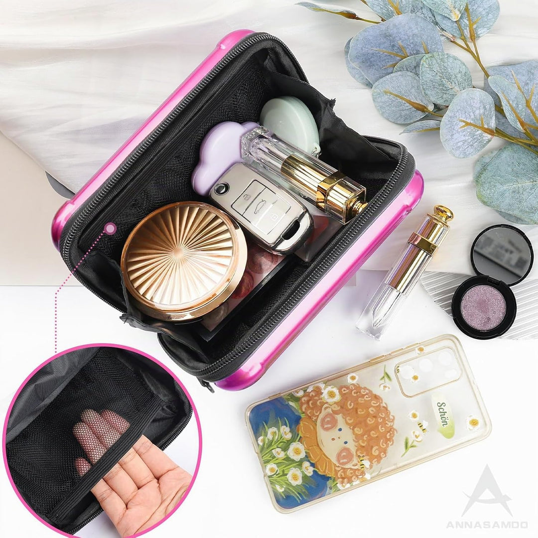 Mini Koffer Umhängetasche, Kleiner Koffertasche Handtasche Innentaschen Kosmetiktasche Hardcase mit
