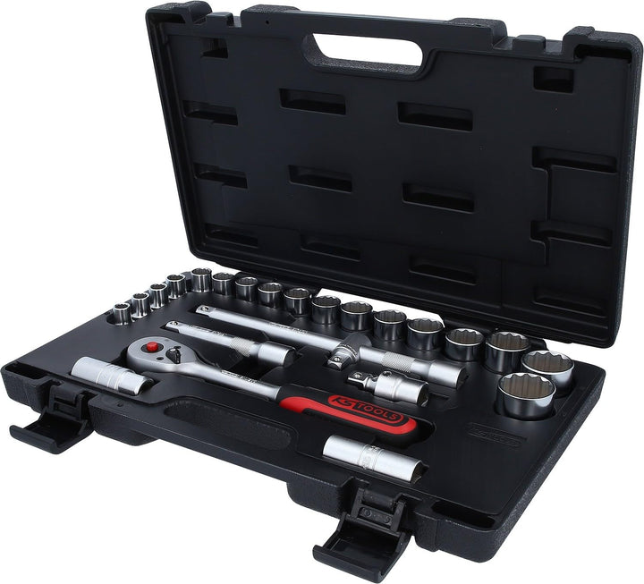 KS Tools 911.1595 1/2 Zoll 12-Kant Steckschlüssel-Satz | inklusive Umschaltknarre, 45-Zahn | matt sa