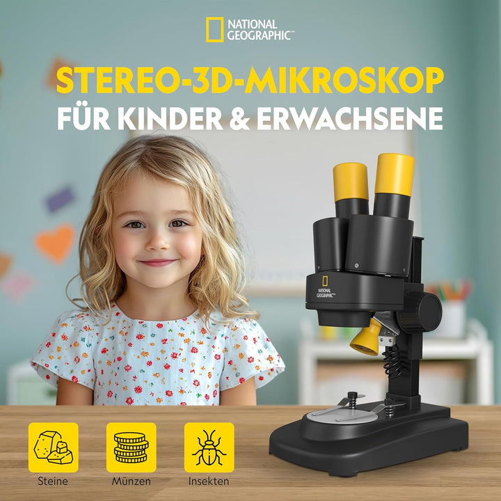 National Geographic Stereo 3D Mikroskop mit 20x Vergrösserung und Auflichtbeleuchtung für Kinder und