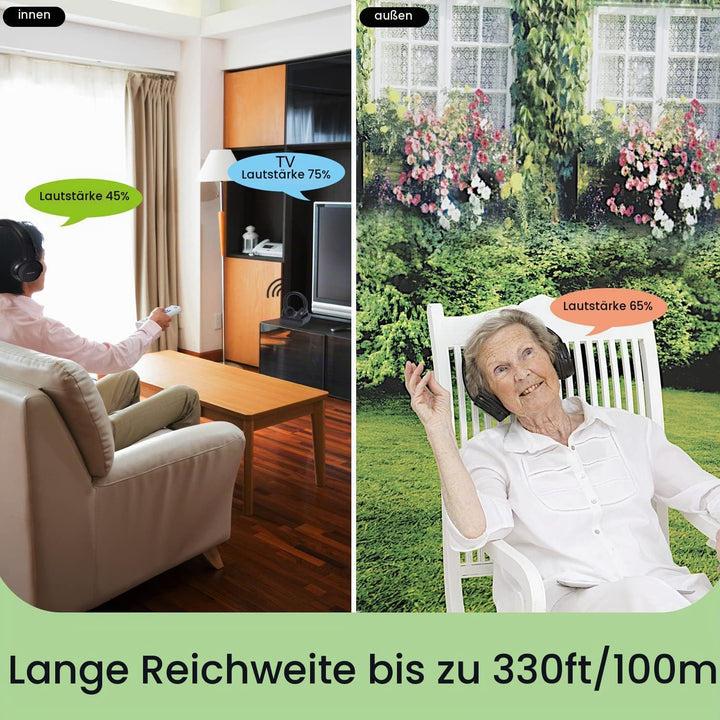 Funkkopfhörer für Fernseher, On-Ear Kabelloser TV Kopfhörer mit RF Sender Ladestation mit Reichweite