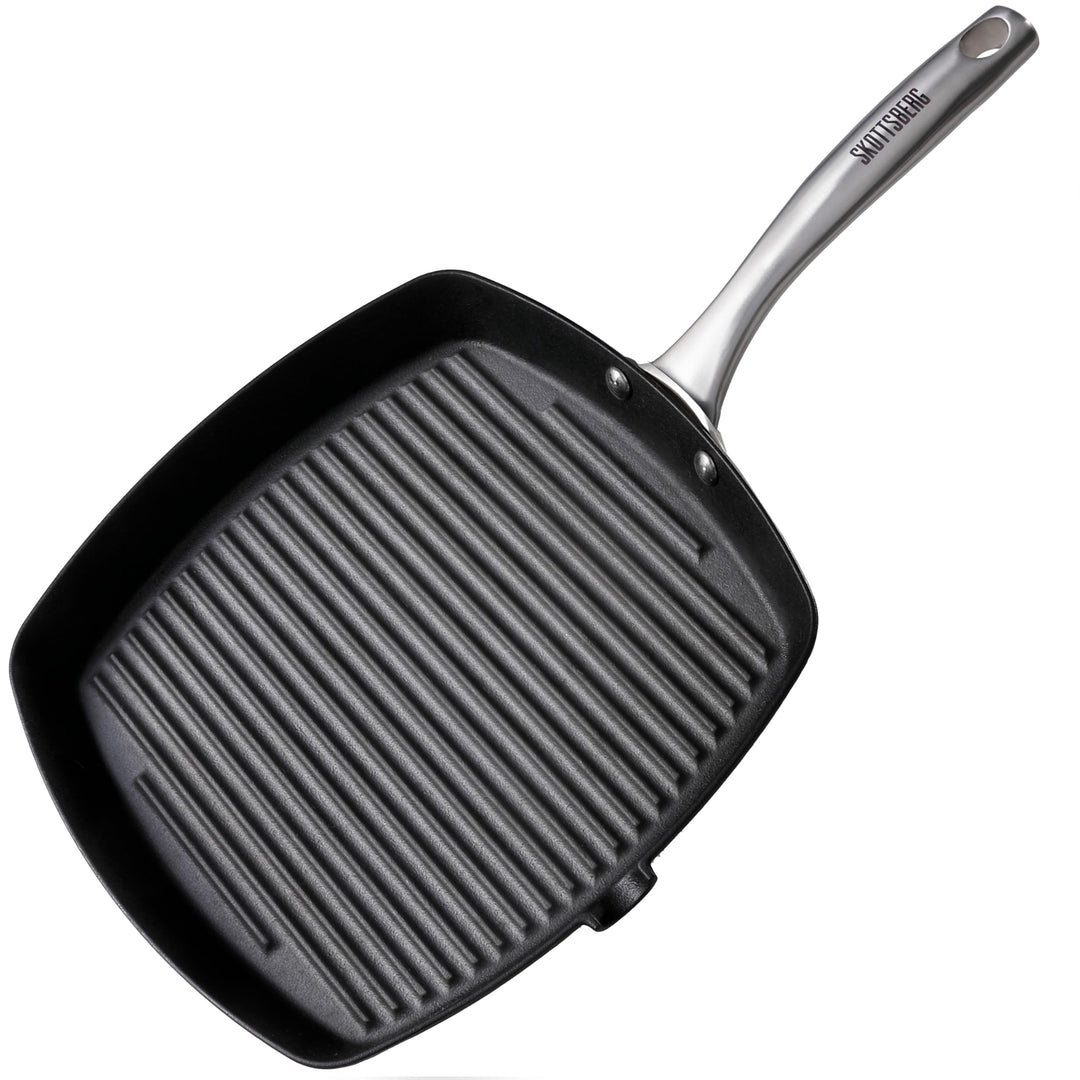SKOTTSBERG Gusseisen Grillpfanne - 28×28 cm – vorgebrannt & PFAS‑frei, natürlich Antihaft - für Indu
