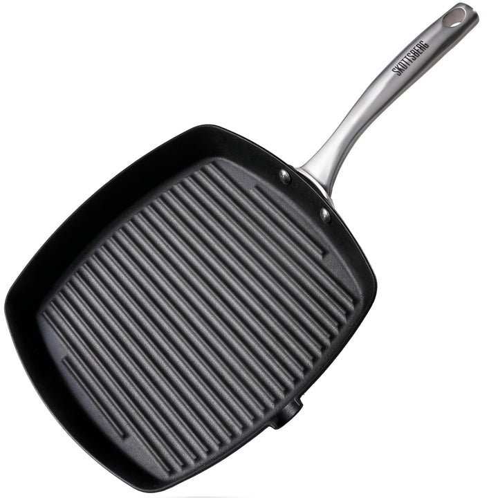 SKOTTSBERG Gusseisen Grillpfanne - 28×28 cm – vorgebrannt & PFAS‑frei, natürlich Antihaft - für Indu
