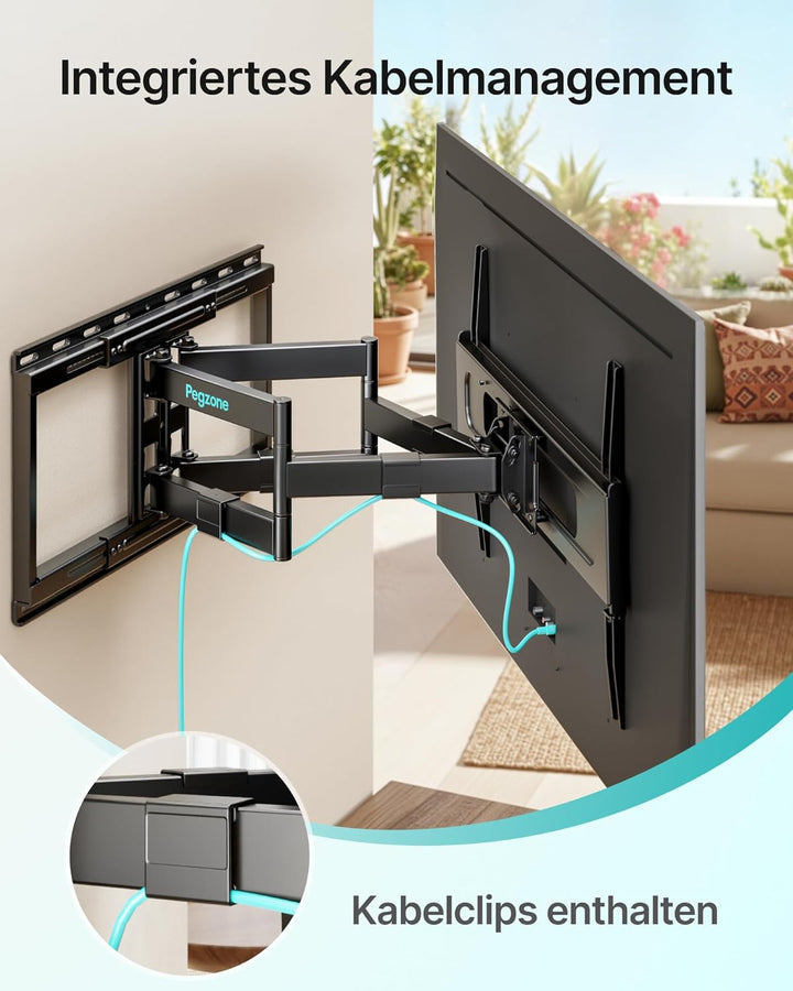 PEGZONE TV Wandhalterung für 37-90 Zoll Fernseher bis 80kg, Doppelarm Wandhalterung Fernseher Flach