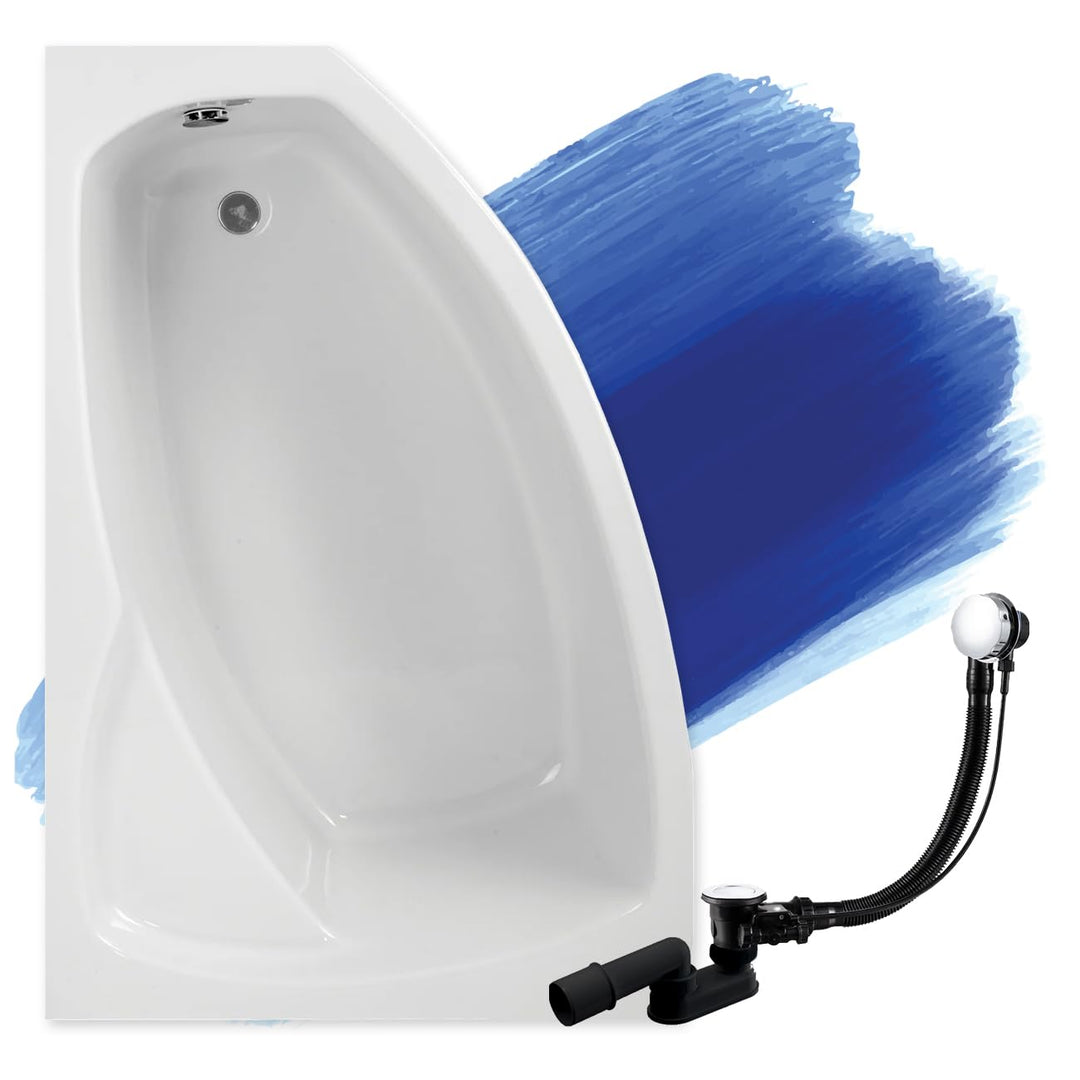 BADLAND Badewanne Original Weiss Acryl Wanne Eckbadewanne FRIDA 150x100 Links KOMPLETTSET SET + Füss