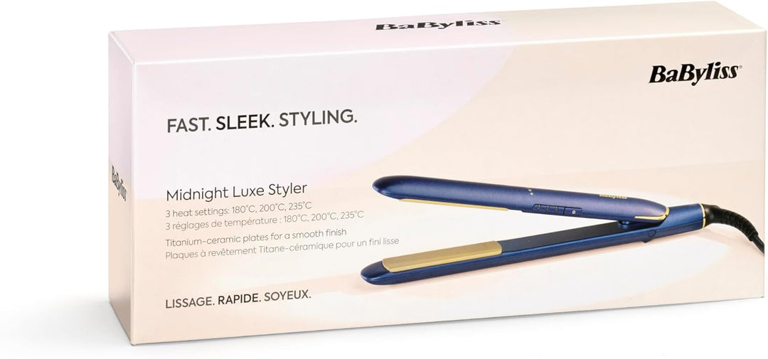 BaByliss Midnight Luxe Glätteisen - Titanium Ceramic Floating Plates für sanftes Gleiten, schnelles