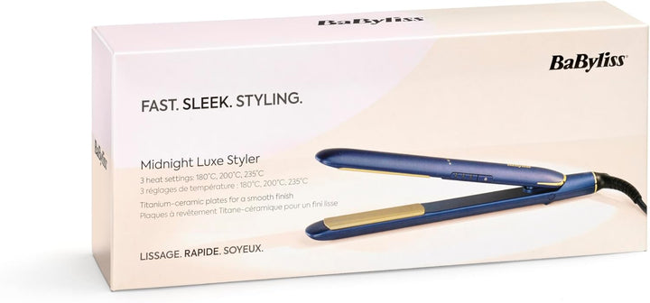 BaByliss Midnight Luxe Glätteisen - Titanium Ceramic Floating Plates für sanftes Gleiten, schnelles