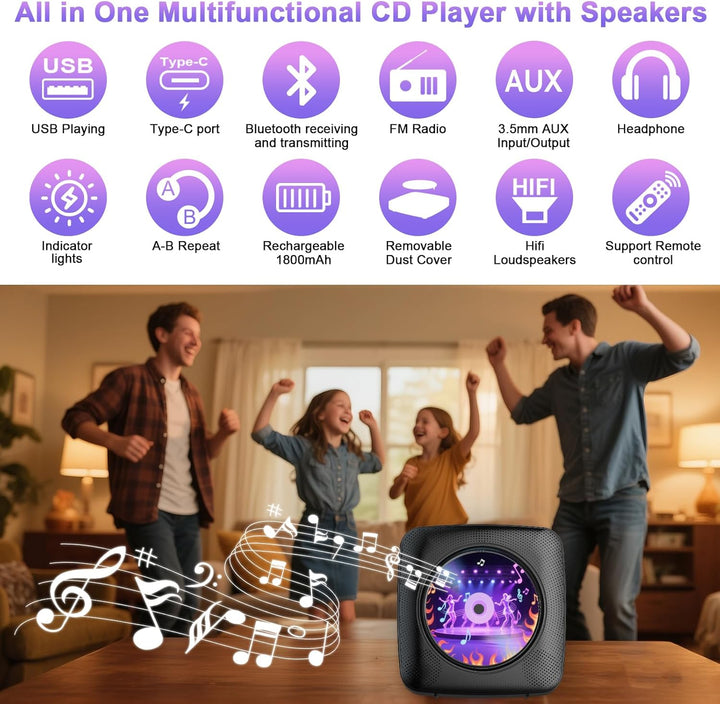 Gueray Tragbarer CD Player Tragbar : Radio CD Players Kinder CD-Player Discman mit 1800mAh Akku Laut