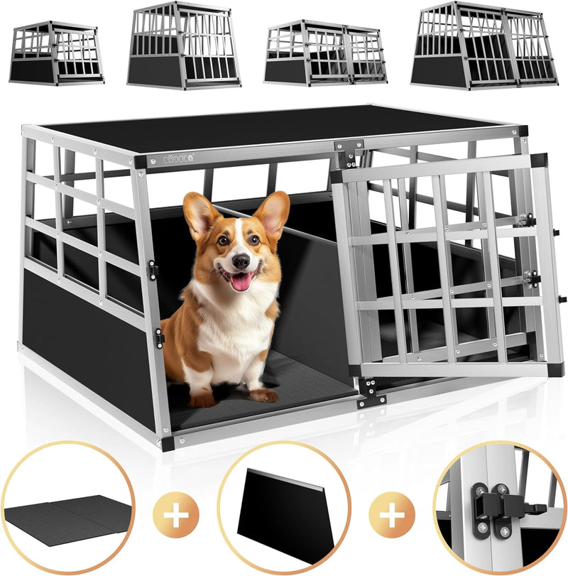 CADOCA® Hundetransportbox Aluminium Hundebox Kofferraum robust verschliessbar trapezförmig XL 89x70x