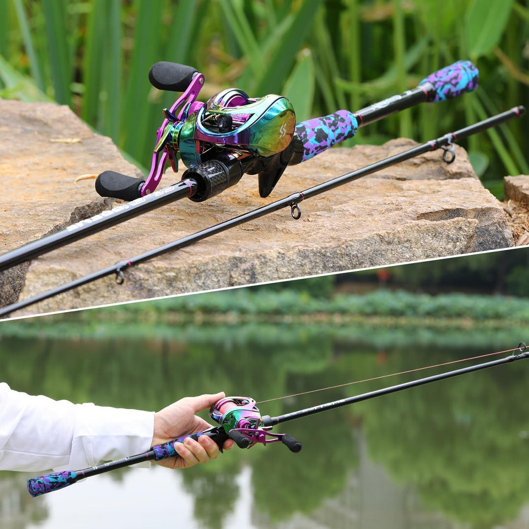 Sougayilang MX-2 Wurfangelrute und Baitcastrolle Combo, 1,8m/2,1m Baitcaster Combo - Raubfisch-Angel
