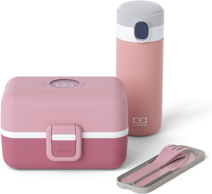 monbento - Blush Kinder Lunchbox Set - Mit Brotdose MB Tresor mit 3 Fächern, Isotherme Flasche MB Po