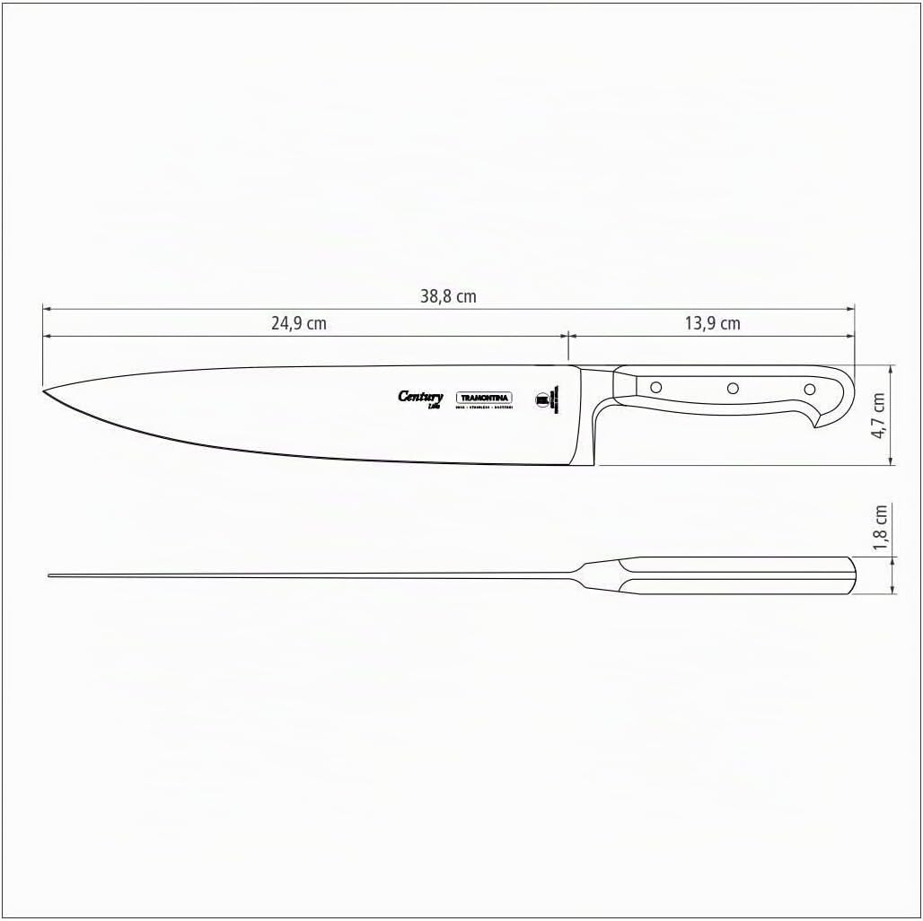 Tramontina Kochmesser CENTURY, 25 cm, Edelstahl DIN 1.4110, schwarz, rostfrei Kochmesser 25 cm, Koch