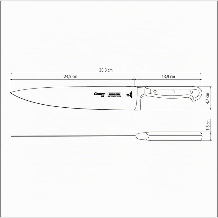 Tramontina Kochmesser CENTURY, 25 cm, Edelstahl DIN 1.4110, schwarz, rostfrei Kochmesser 25 cm, Koch