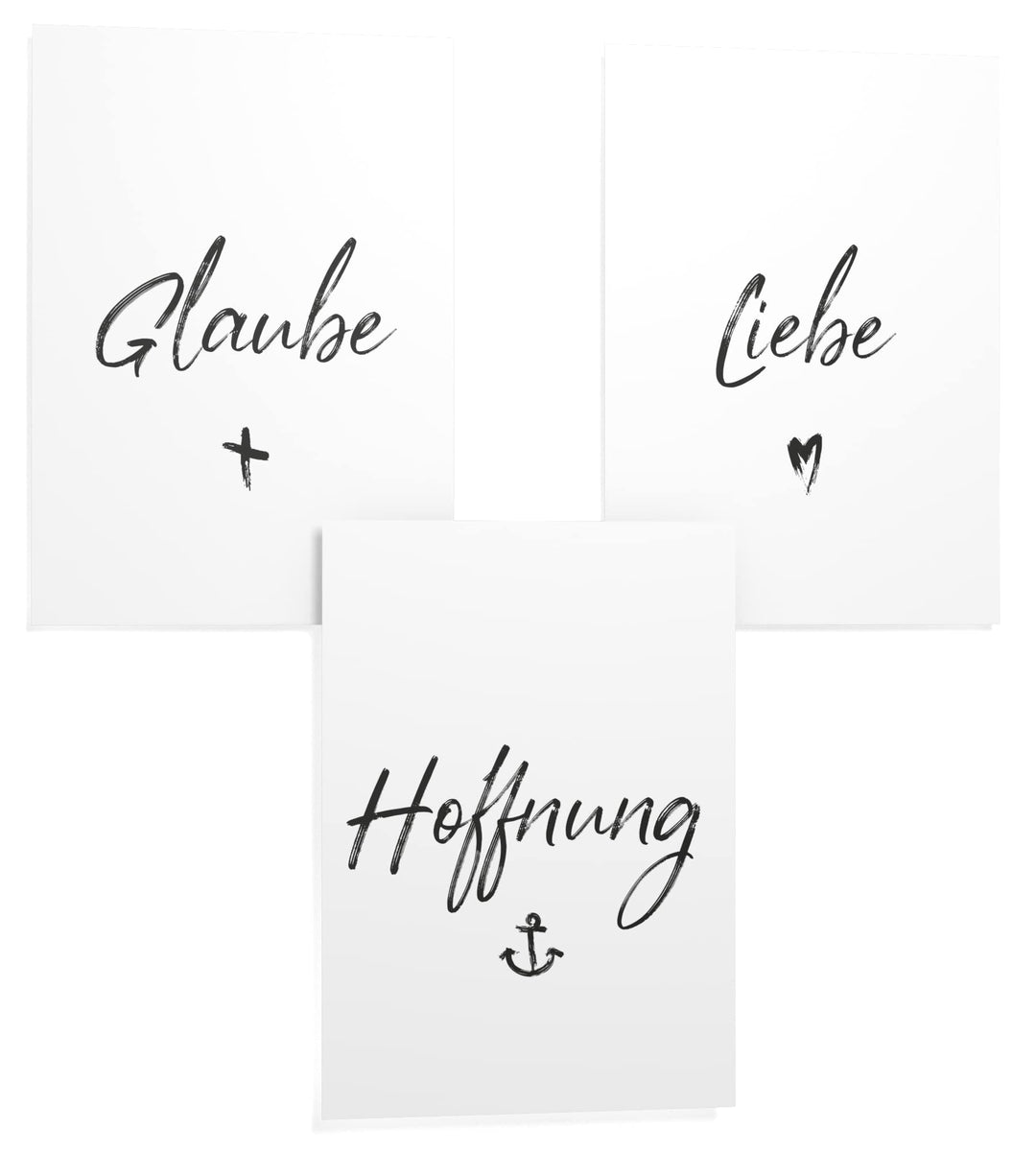 Papierschmiede® Spruch Poster 3er Set in DIN B2 (50x70 cm), Glaube Liebe Hoffnung, Typografie Bilder
