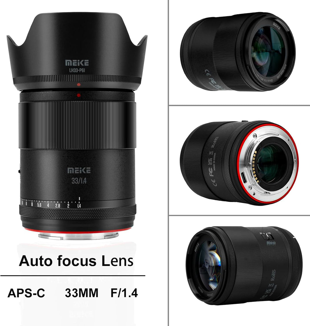Meike 33mm F1.4 Weitwinkel APS-C AF STM(Schrittmotor) Objektiv Autofokus Festbrennweiten für Sony E