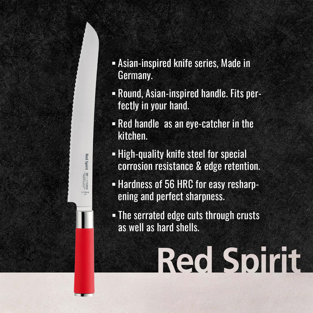 F. DICK Brotmesser, Sägemesser, Red Spirit (Messer mit Klinge 26 cm, X55CrMo14 Stahl, nichtrostend,