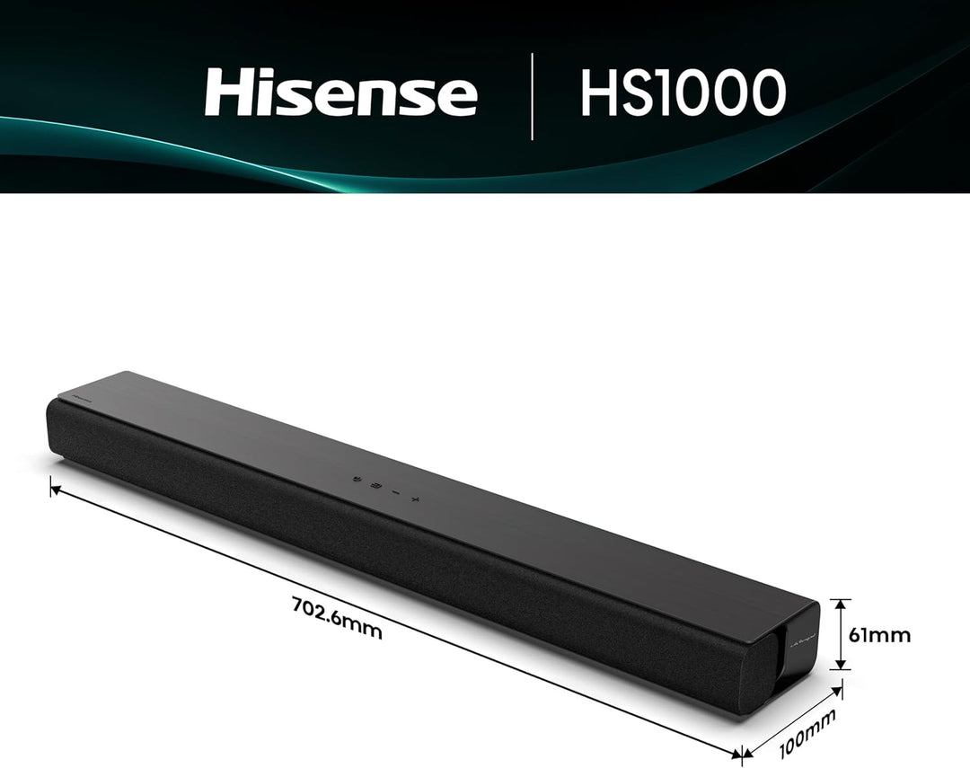 Hisense HS1000, 2.0 Kanal Soundbar, 120W max Audio Power, Dolby Audio, DTS Virtual:X, Voice Enhanced