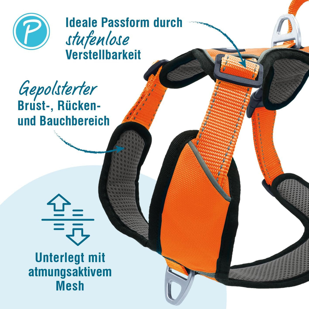 Petlando Hundegeschirr Outdoor – stark reflektierend, gepolstert, atmungsaktiv, robust, stufenlos ve