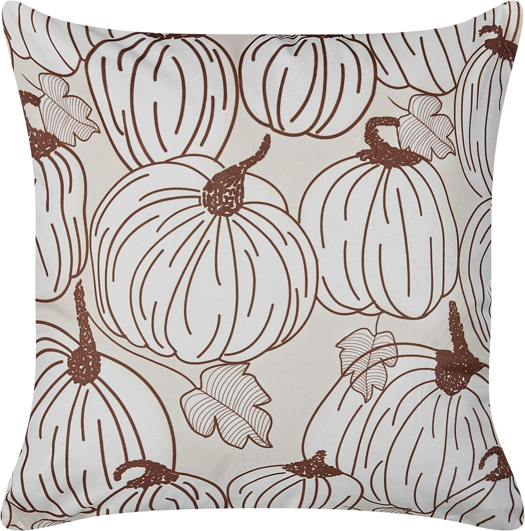 Zierkissen 2er Set 45x45 cm Halloween Kürbis-Motiv beige/braun Samtstoff Gourd