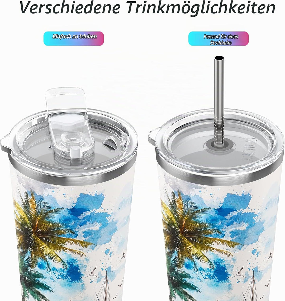 Vakuum-Isolierter Edelstahlbecher - THILY Reisebecher 780 ml Kaffeetasse mit 2 Deckeln und Strohhalm