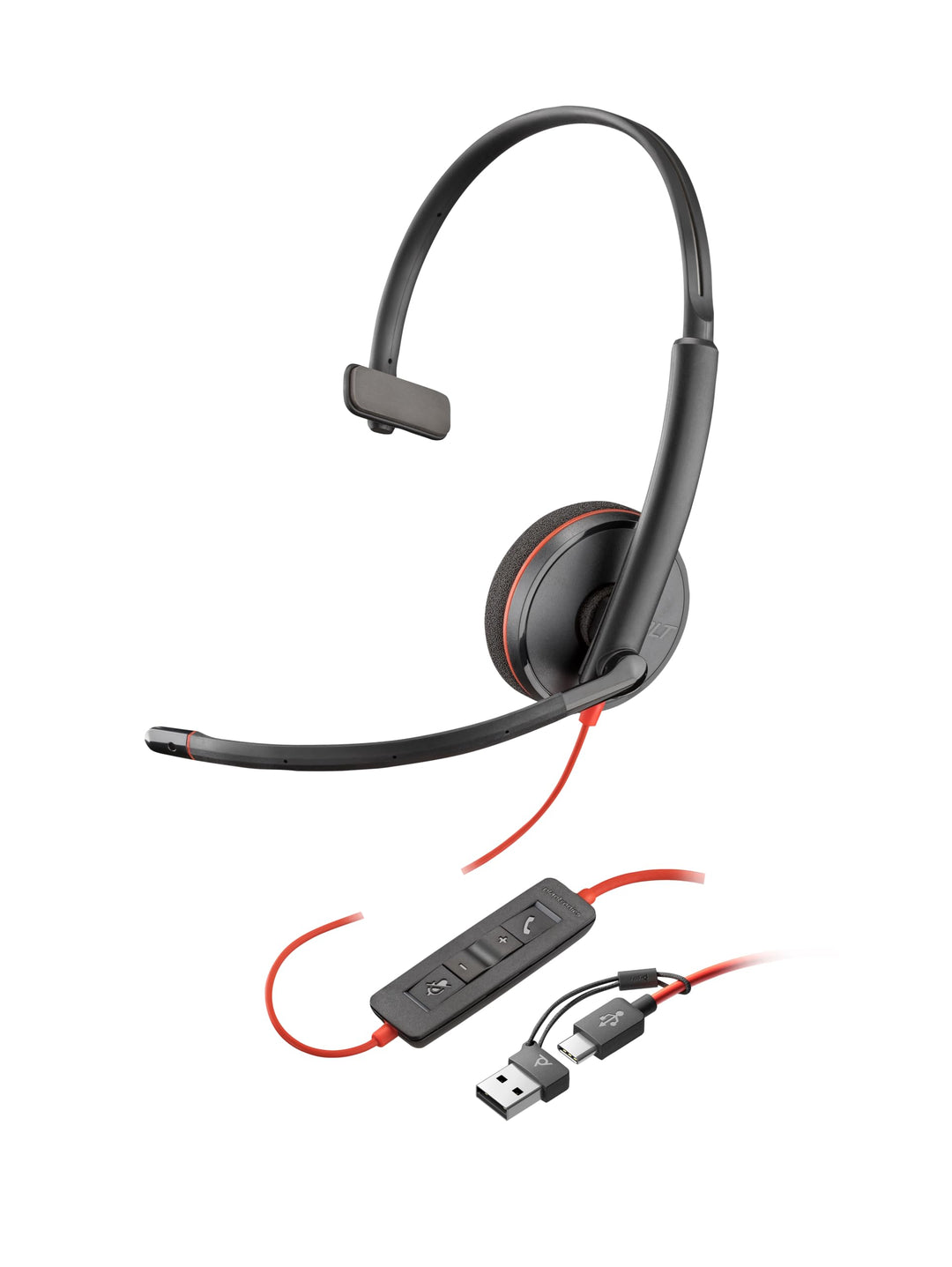 Schnurgebundenes USB-C-Headset Poly Blackwire 3210 – Noise Cancelling-Mikrofon – Ein-Ohr-Design – Ve
