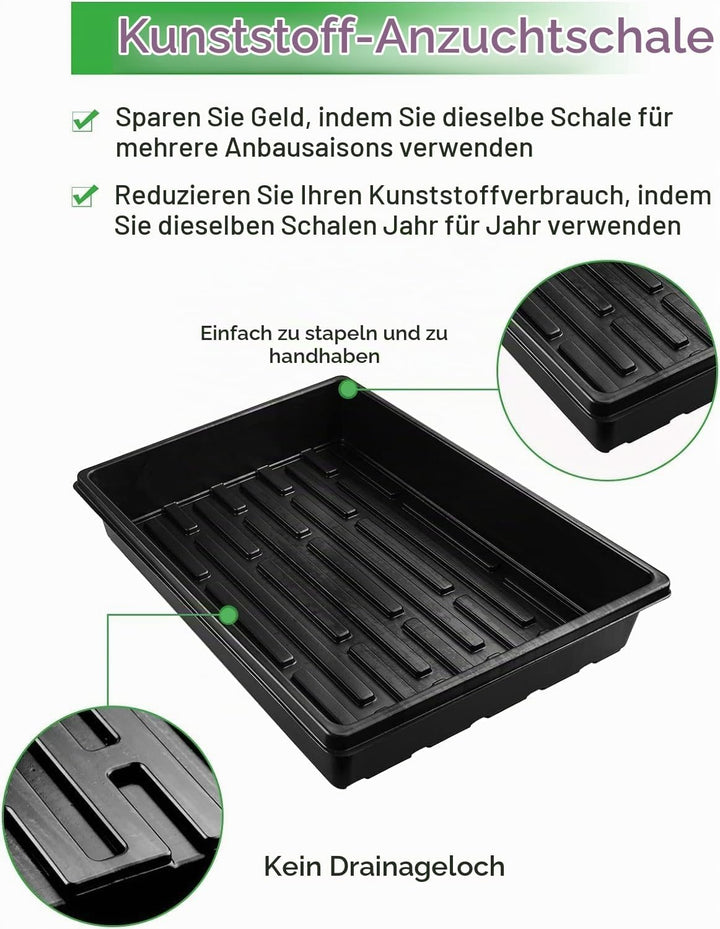 Anzuchtschale ohne Löcher – 6 Stück Pflanzschale/Anzuchttablett ohne Abflusslöcher, für Fensterbank