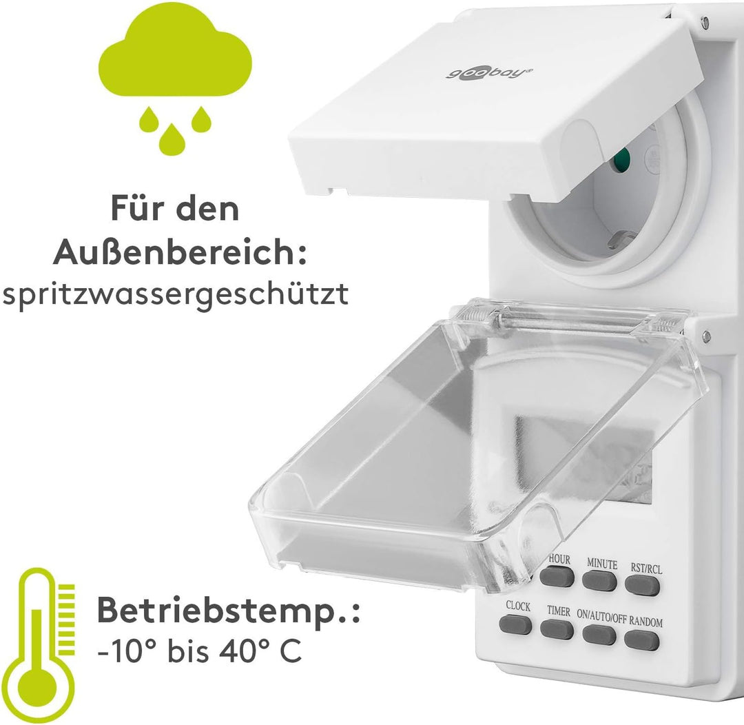 Goobay 55546 3x Digitale Zeitschaltuhr / IP44 / Programmierbar / Indoor und Outdoor / LCD Display /