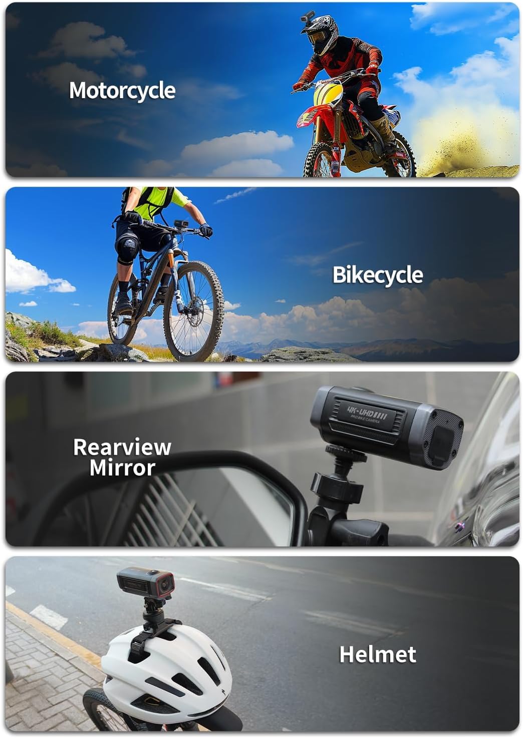 AKEEYO AKY-710S Motorrad-/Fahrradkamera 4K 28fps, 2K 55fps, Weitwinkel 142°, IP67, 5MP, Loop & Emerg