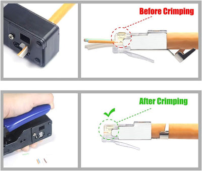 VCELINK GJ671BL Crimpzange RJ45 Presszange für RJ45 Stecker mit Cat 7 Cat6A Lan Stecker Pass Through