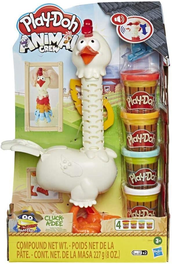 Play-Doh E6647 Animal Crew Cluck-a-Dee Verrücktes Huhn, Bauernhof-Spielset mit 4 Farben Knete, Verrü
