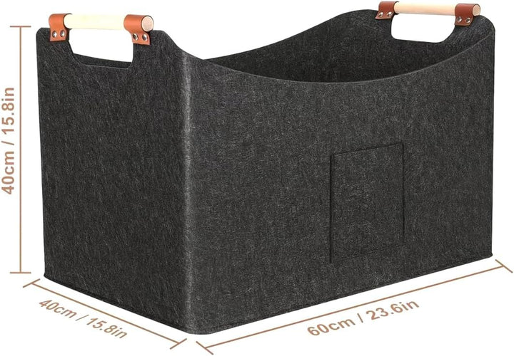 Riven Filz Brennholz Korb grosse Lagerung Bin faltbar 96L dunkelgrau 60x40x40cm Log Holder mit Front