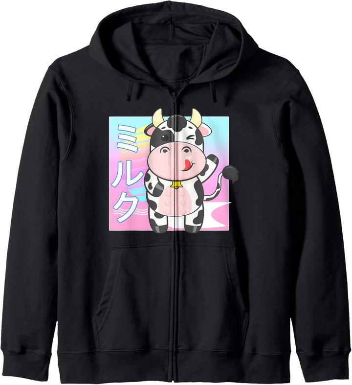 Kawaii Kuh Erdbeere Milchshake 90er Jahre Japanischer Retro Kapuzenjacke
