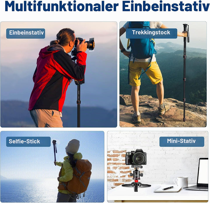 Manbily ausziehbares Kamera-Einbeinstativ aus Aluminium mit Füssen, tragbarer Reise- und abnehmbarer