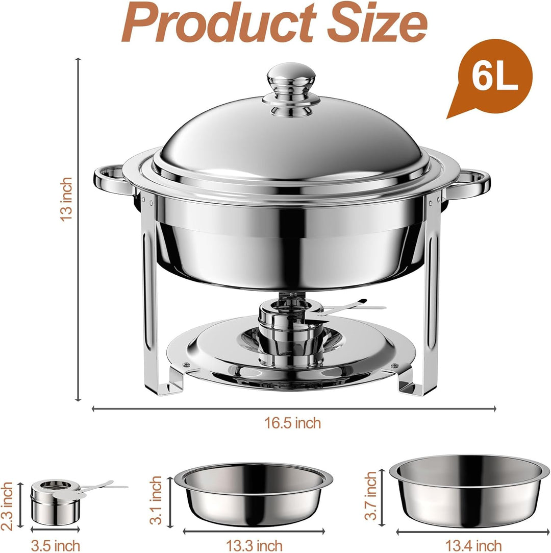 4PC Kochfeld Runde Chafing Geschirr Buffet Set,Edelstahl 6L Runde Buffet Server und Wärmer, Dicke St