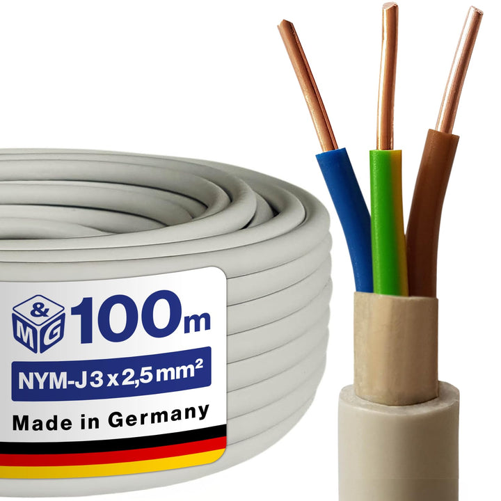 M&G Techno 100m NYM-J 3x2,5 mm² Mantelleitung Feuchtraumkabel Elektrokabel Kupfer Made in Germany, N
