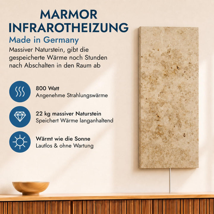 Marmor Infrarotheizung 800 Watt Jura – Massive Wandheizung aus deutschem Jura-Marmor, energiesparend