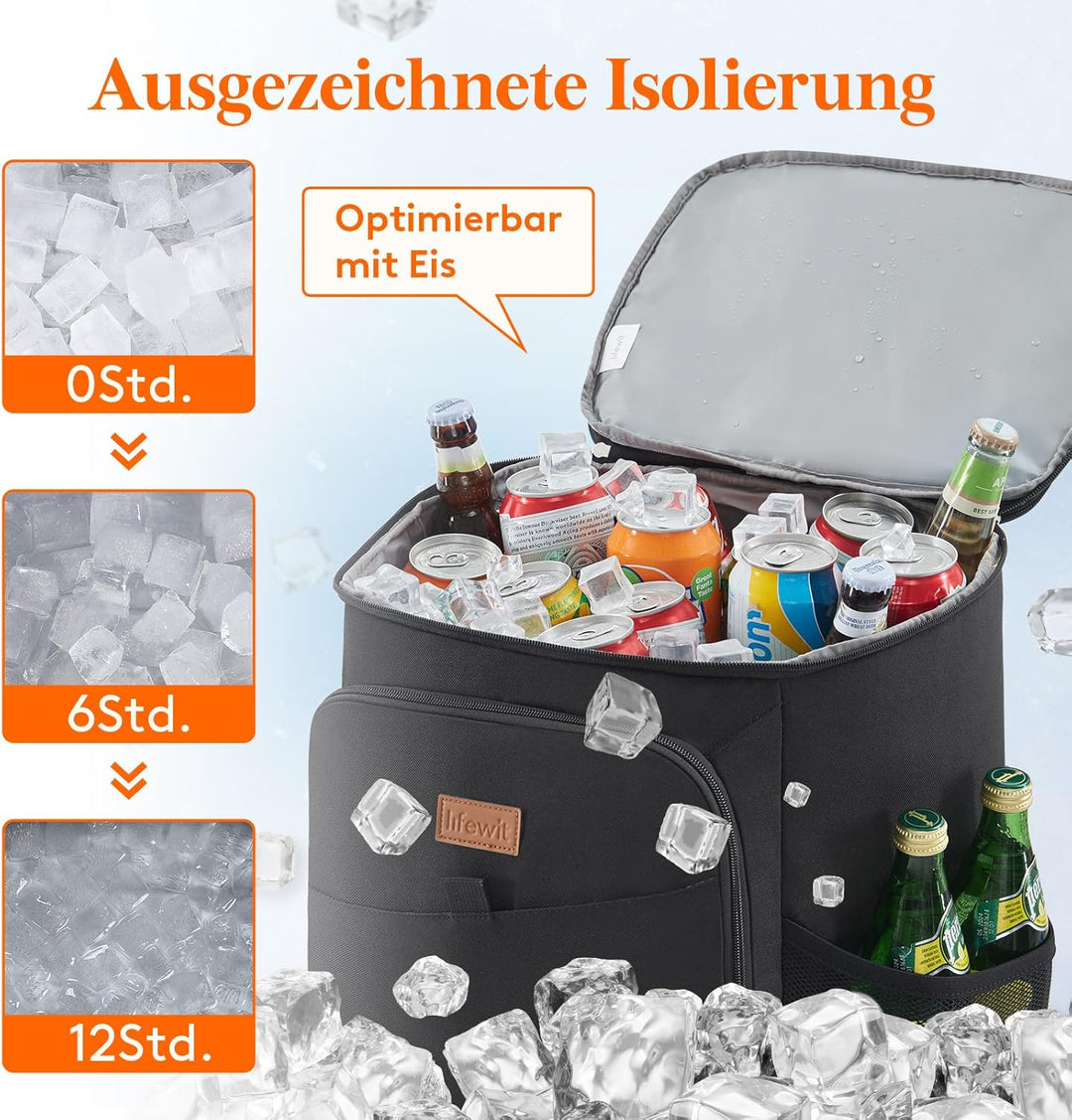 Lifewit 26L, 34 Dosen, isolierte Kühltasche, Grosse kühlrucksack, auslaufsichere tragbare Lunchtasch