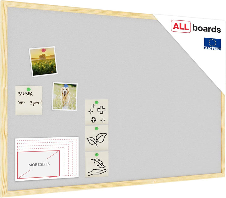 ALLboards helles Grau Pinnwand mit Holz Rahmen 90x60cm Korktafel Korkwand Pinnwand Kork Grau Oberflä