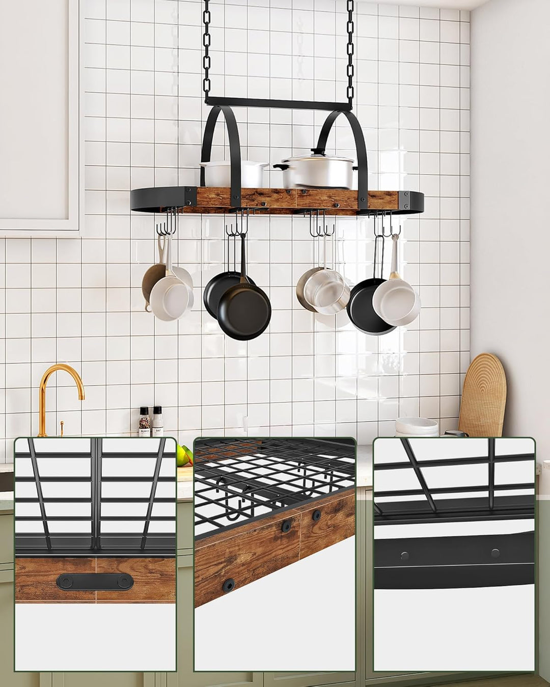 Küchenregal hängend, Küche Topfregal Deckenregal, Hängendes Küchenregal, Küchenutensilien-Organizer