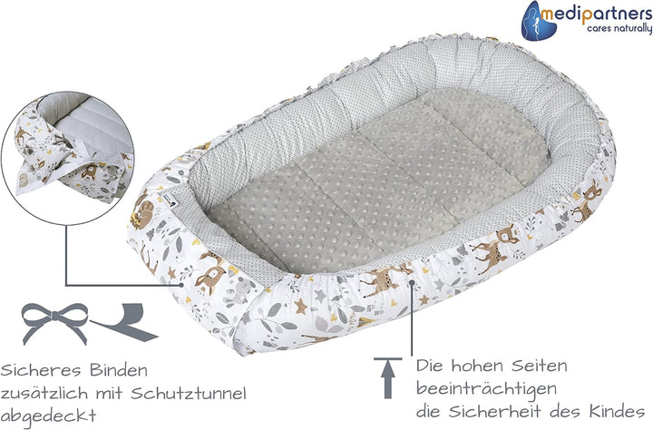 Medi Partners Babynest Kuschelnest Babynestchen 100% Baumwolle Nestchen Reisebett für Babys Säugling
