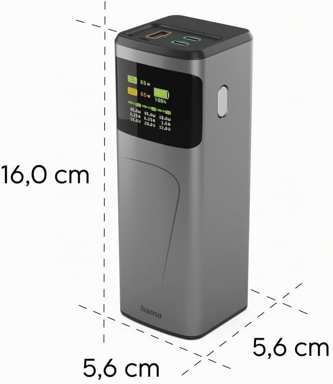 Hama Power Pack High Power, 20000 mAh, 2X USB-C, USB-A, Schnelladen 65W | externer Akku mit 65 Watt,