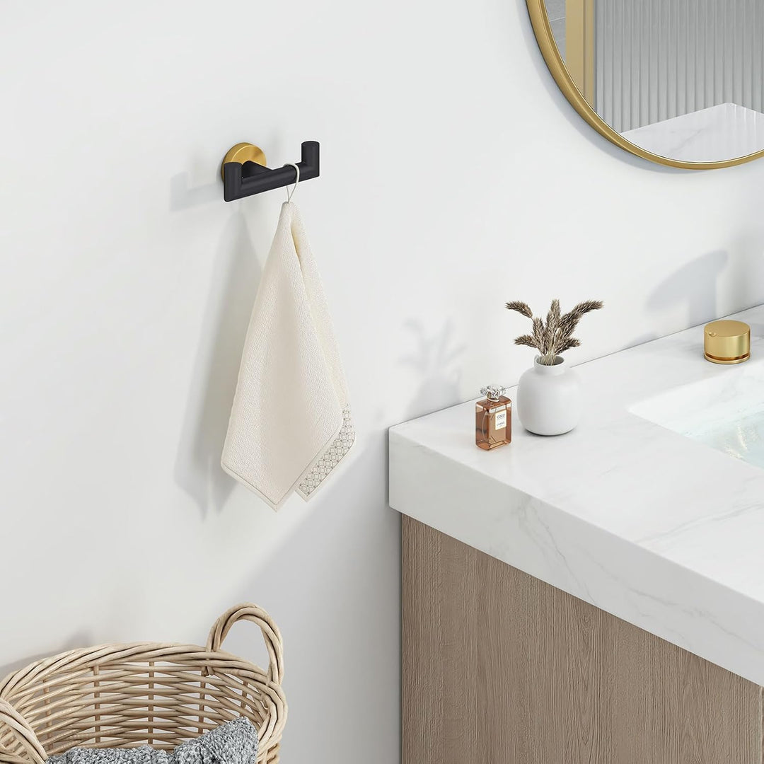 Angle Simple Doppelter Handtuchhaken Schwarz & Gold, Edelstahl Badezimmer Handtuchhalter Handtuchhal