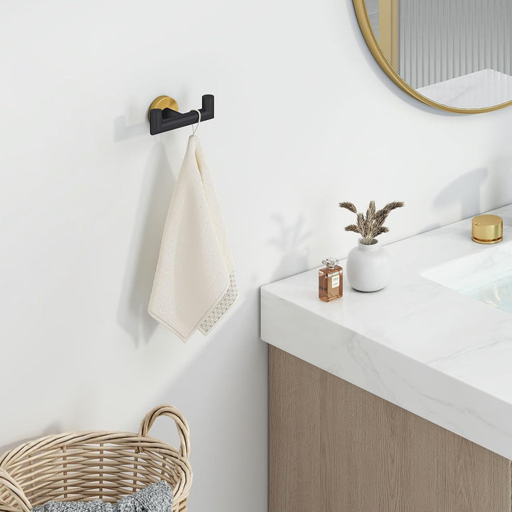 Angle Simple Doppelter Handtuchhaken Schwarz & Gold, Edelstahl Badezimmer Handtuchhalter Handtuchhal