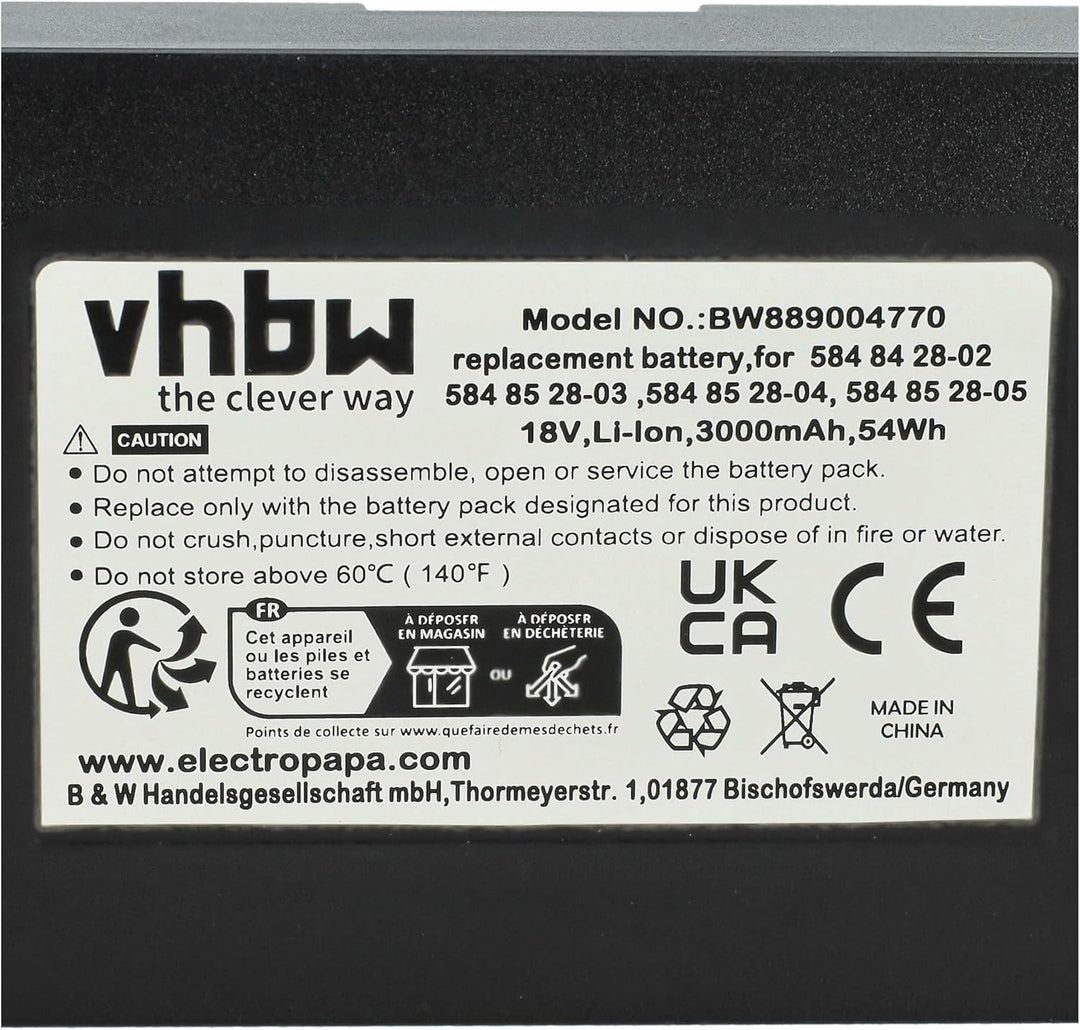 vhbw Akku kompatibel mit Husqvarna Automower 320 (2013-2017) Rasenroboter (3Ah, 18V, Li-Ion)