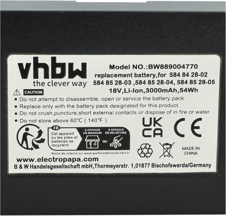 vhbw Akku kompatibel mit Husqvarna Automower 315X (2020) Rasenroboter (3Ah, 18V, Li-Ion)